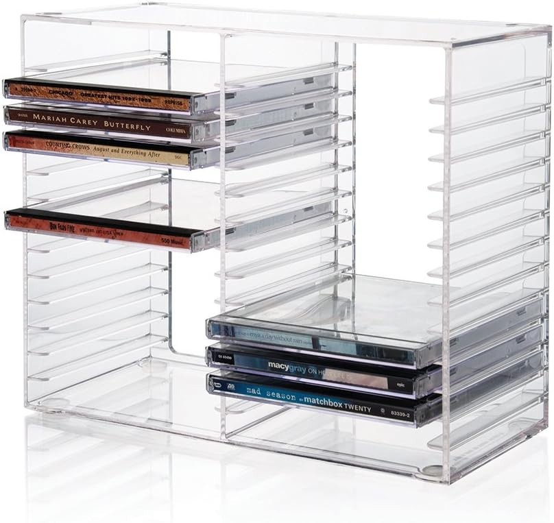Stackable CD/DVD Multimedia Holder, Media Storage Rack, Clear Plastic up to 30CD