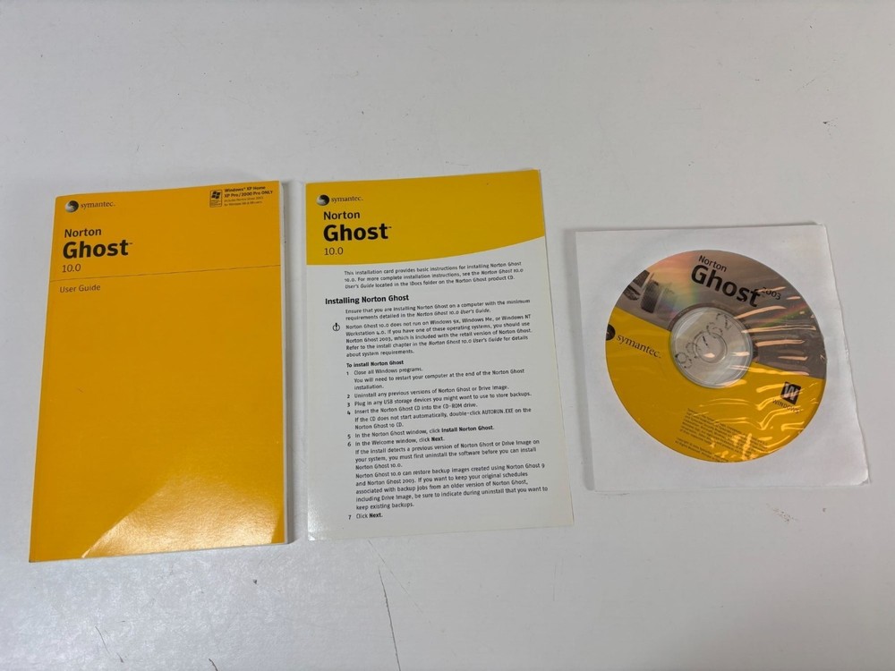 Norton Ghost 10.0 Backup Software CD & User Guide Windows XP 2003 Symantec Rare