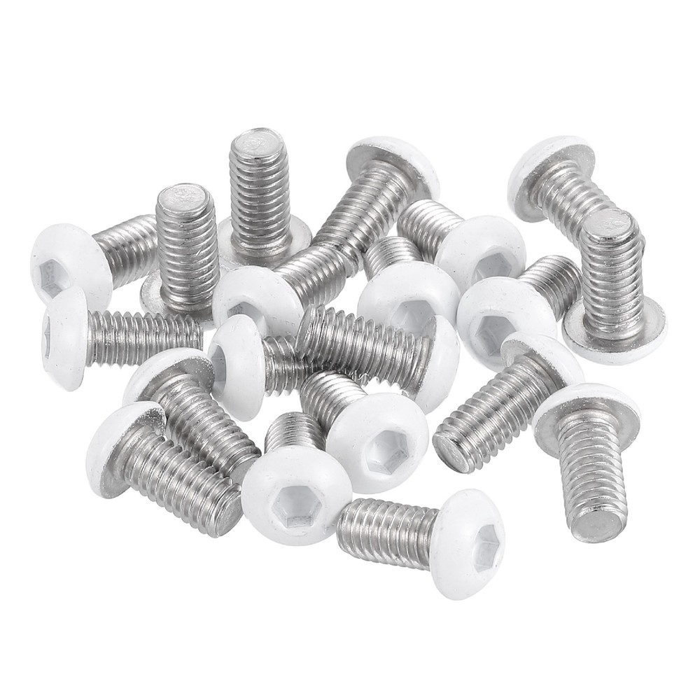 20 Pcs M6-1 x 12mm Button Head Socket Cap Screw Machine Screw, White
