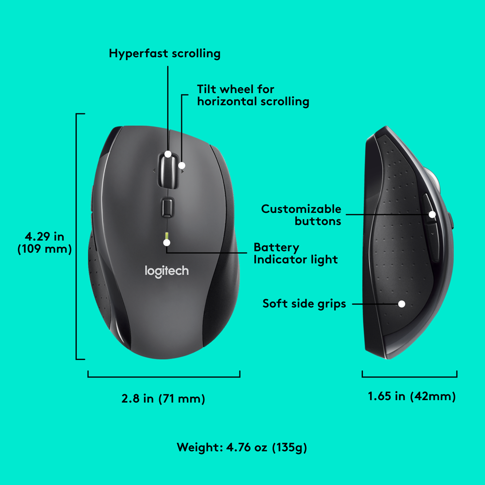 Logitech - M705 Marathon Wireless Optical Mouse with 5 Programmable Buttons -...