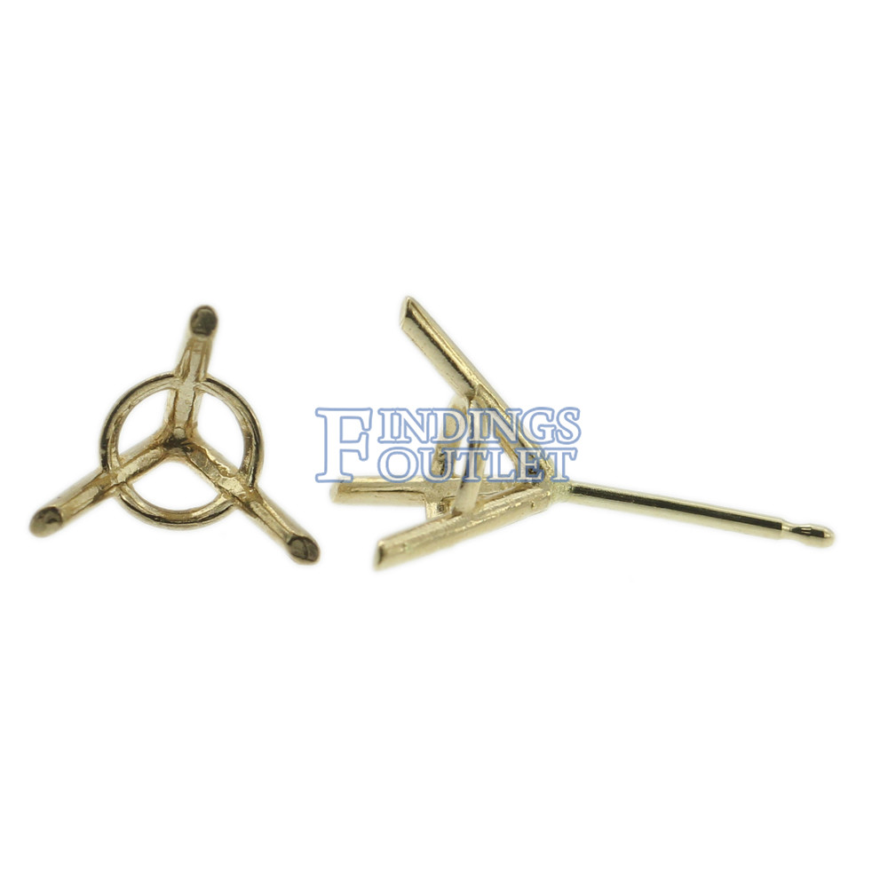 14k Yellow Gold Round Martini Stud Earring Mounting Setting Push Back Post