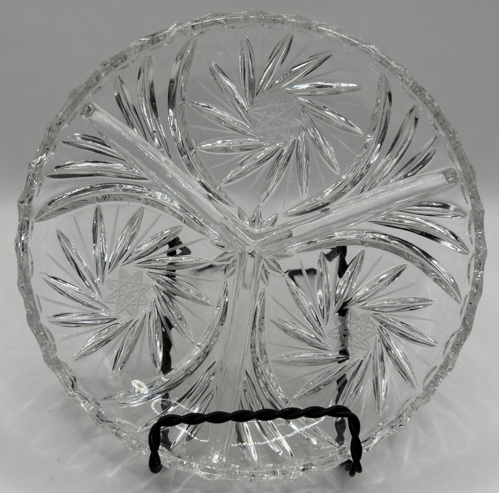 Clear glass divided dish Pinwheel pattern
