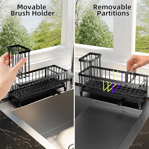 Extra Large Kitchen Sink Caddy, Rustproof Sponge Holder for Kitchen Sink Black