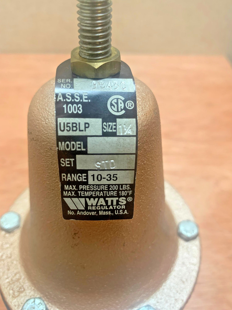 Watts U5B LP 1 1/4" Water Pressure Reducing Valve 10 - 35 PSI 200 LBS. Max.