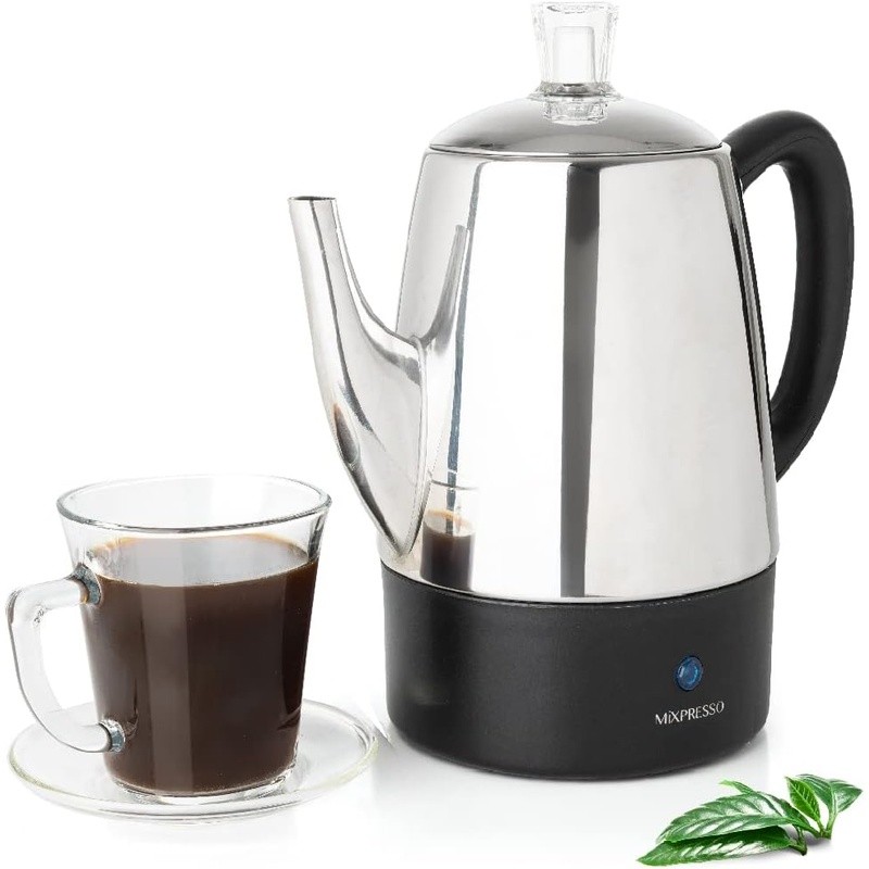 Electric 10 Cup Coffee Percolator Stainless Steel Keep Warm Function Easy Pour