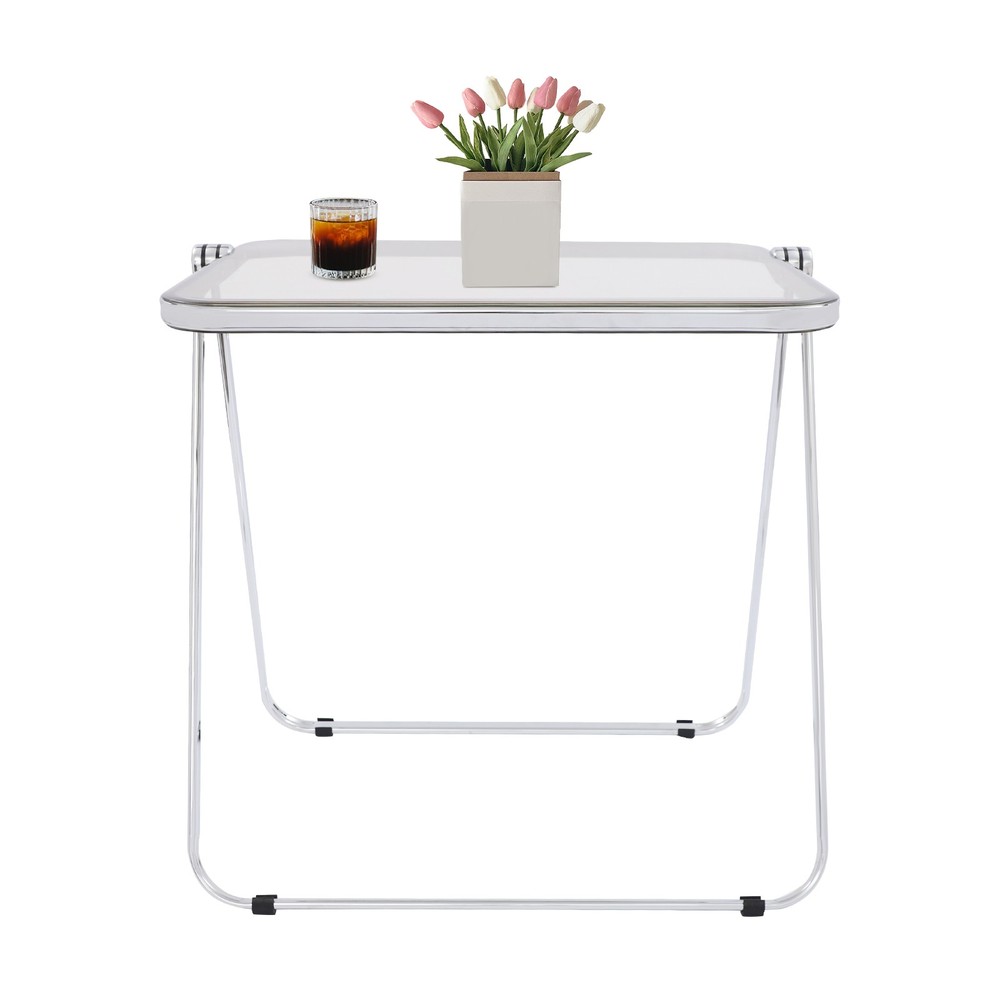 Clear Foldable Side Table, Tiny Desk for Home Office, Small Computer Desk