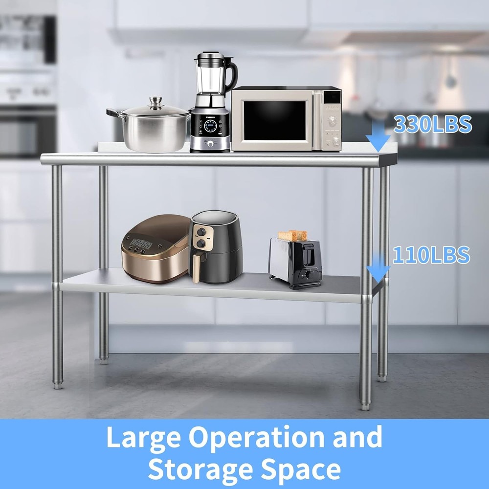 60'' x 24'' Stainless Steel Table for Prep & Work with Adjustable UnderShelf