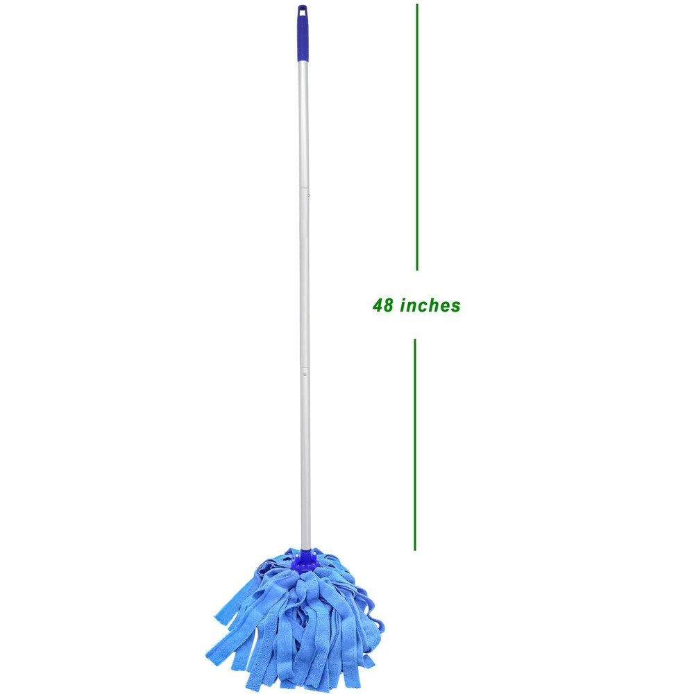 Mop, One Pole with Two Blue Microfiber Cloth Heads (1 Handle & 2 Mop Heads)