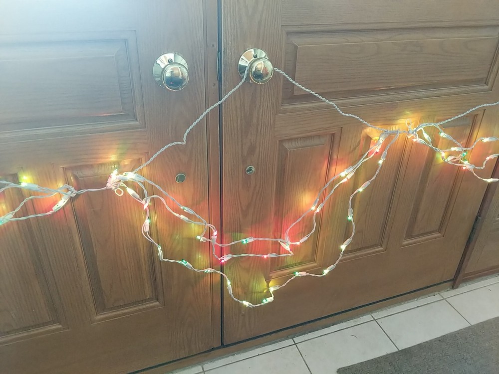 TWO Swag Style Indoor/Outdoor String Light Set 100 Red Green Bulbs, White string