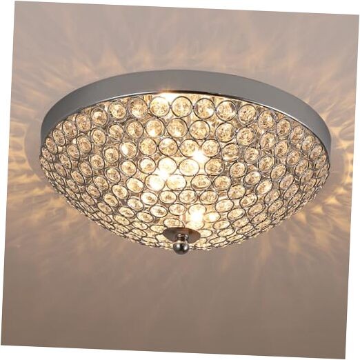 Modern Chrome Flush Mount Crystal Ceiling Light,2-Light Crystal Chandelier