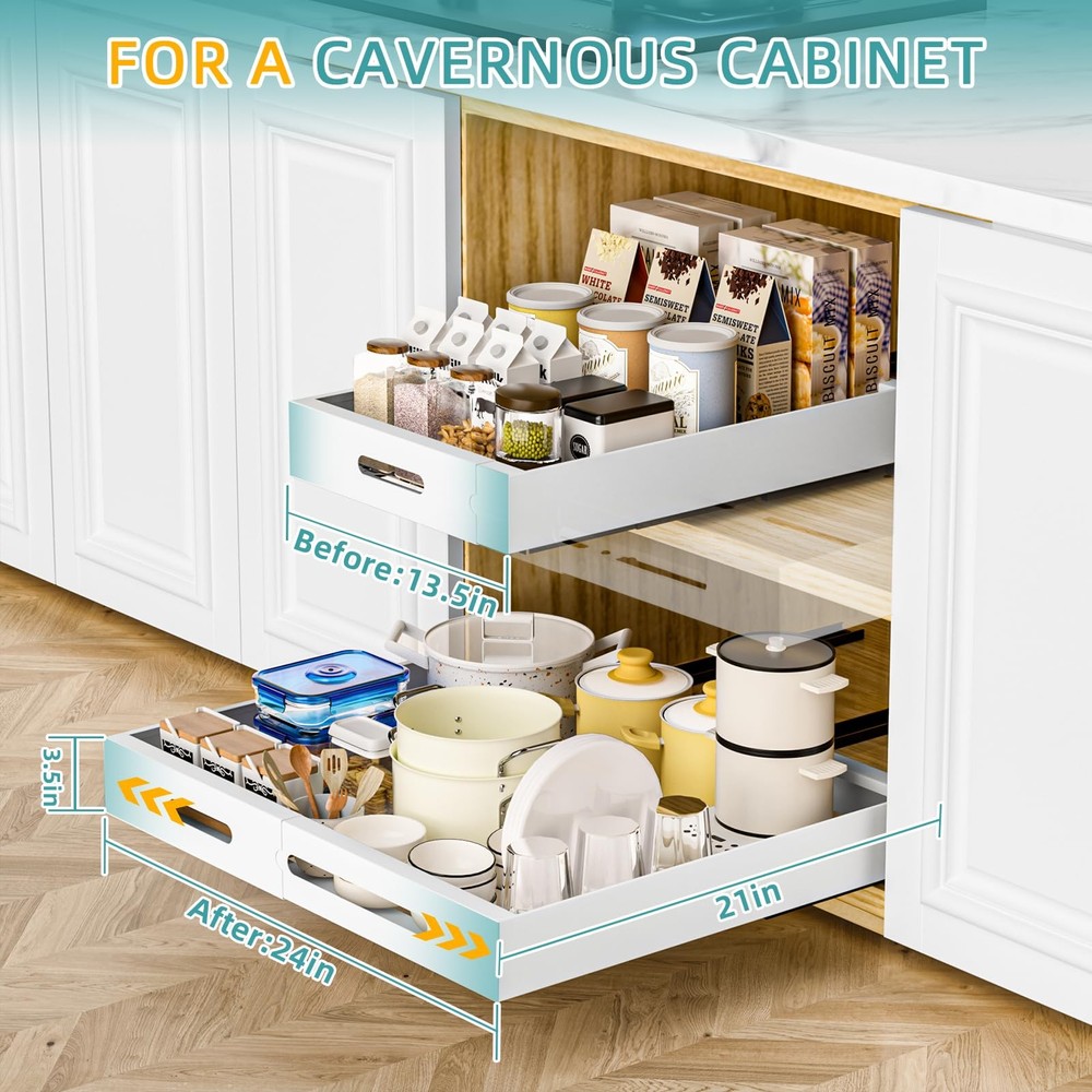 1 Pack | 21 Deep Pull Out Cabinet Organizer Adhesive 13.8 To 22.0 Width Exp