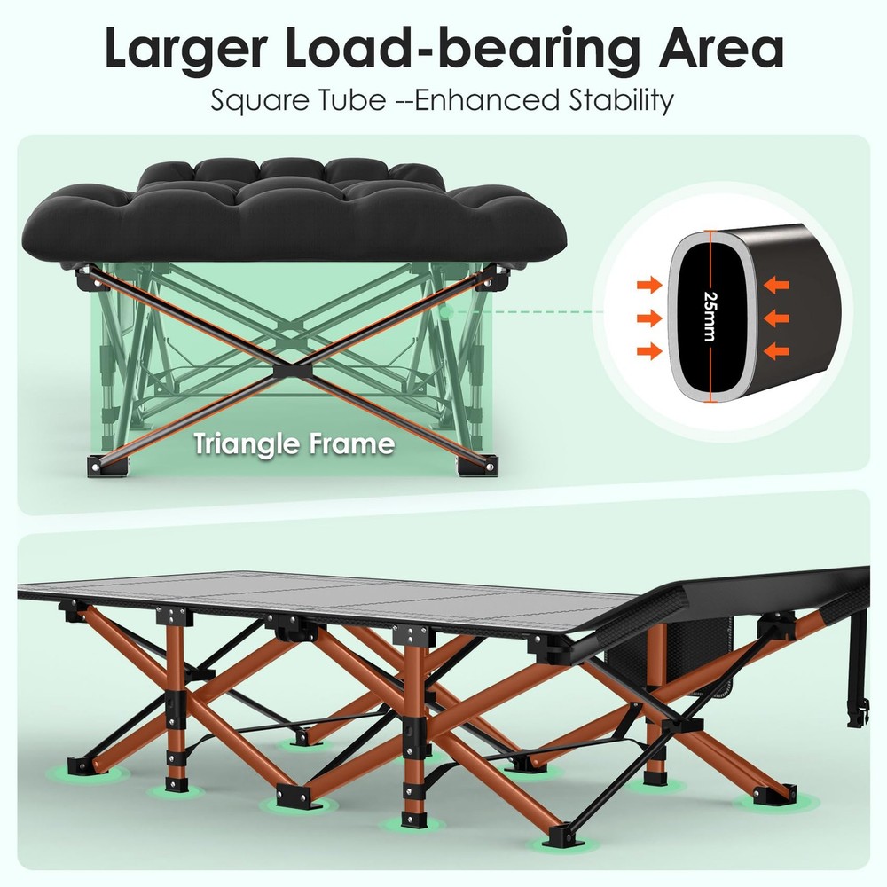 Camping Cot, Folding Camping Cot Bed for Adults Sleeping 1200D Double Layer O...