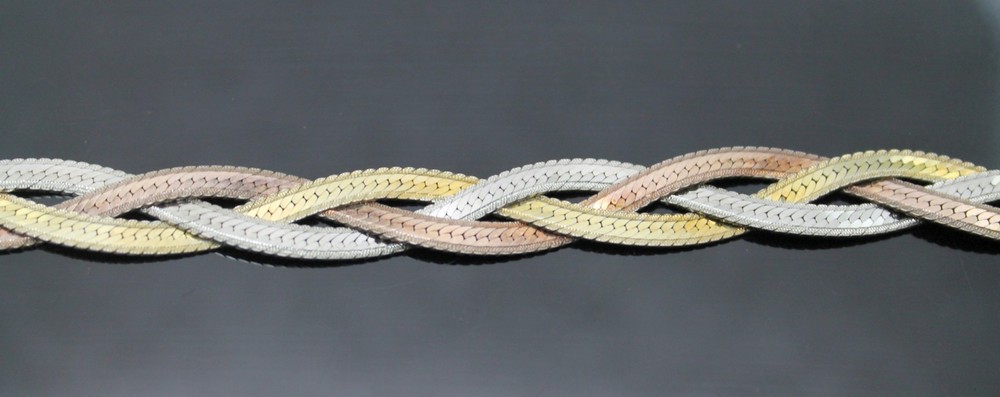 FANCY ITALY THREE TONE WICKER STERLING SILVER NECKLACE 18''