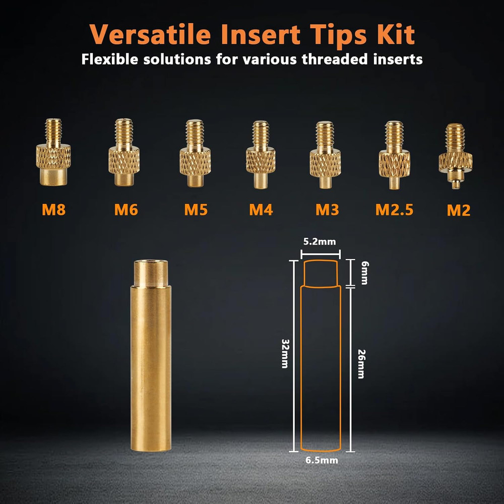 7 Heat Set Insert Tips & 1 Soldering Iron Adapter, Brass Heat-Set Insert Tips...