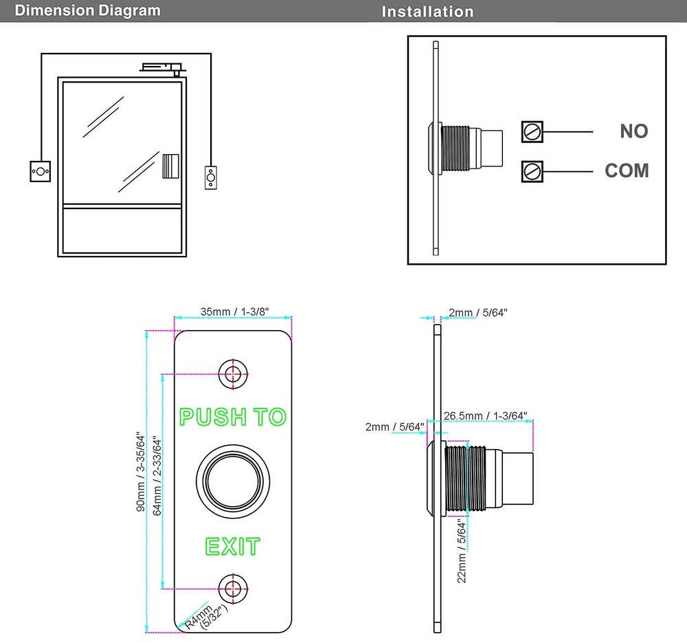 UHPPOTE Momentary Push to Exit Button Switch NO/COM Output Stainless Steel...