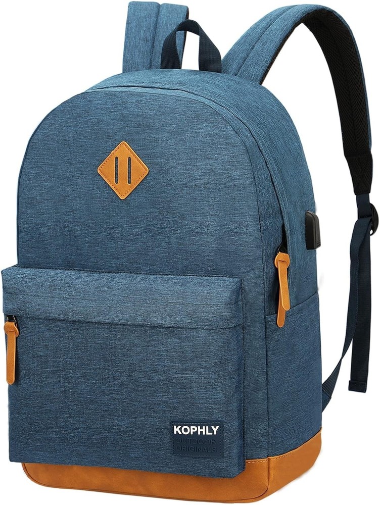 Laptop Backpack with Leather Decoration, USB Charging Port, Classic Backpack ...