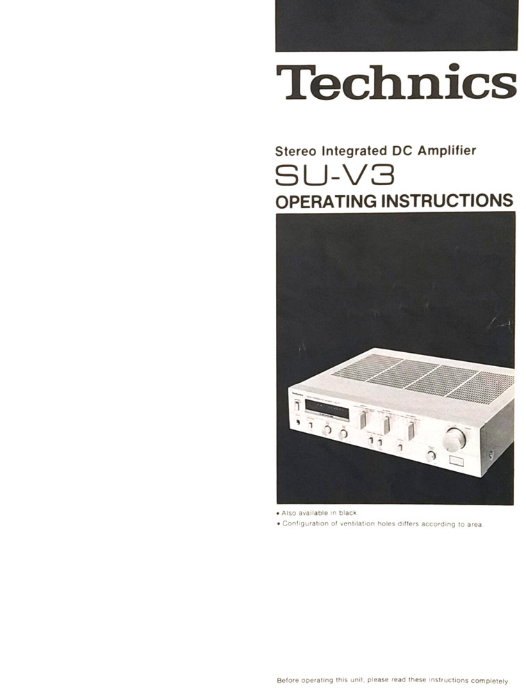 Technics SU-V3 Integrated Stereo Amplifier Operating Instructions USER MANUAL
