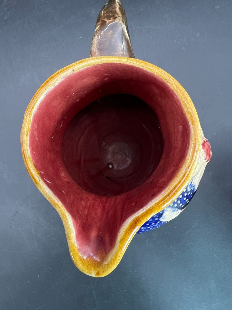 Majolica Cobalt Dragon Handle Flower Pitcher