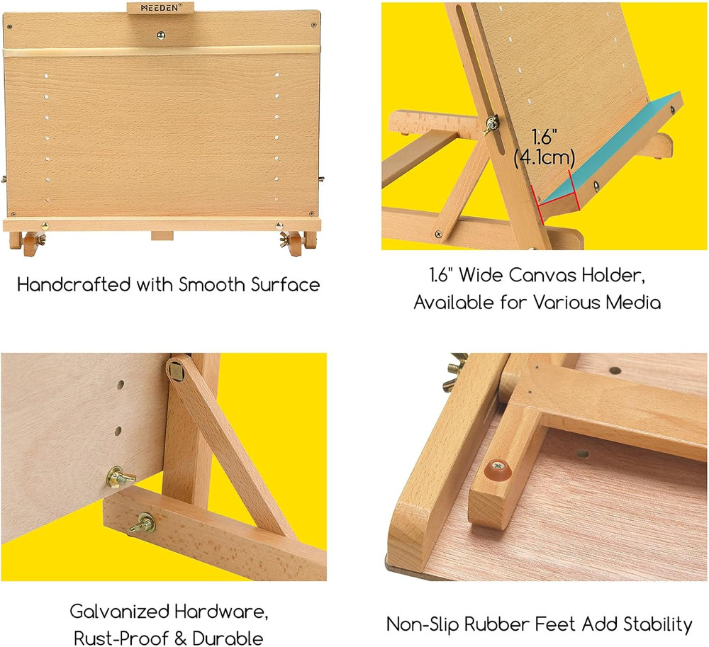 Large Drawing Board Easel, Solid Beech Wooden Tabletop H-Frame Adjustable Easel