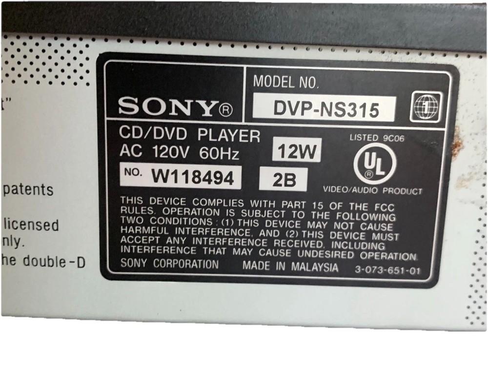 Sony DVP-NS315 MP3 Playback CD/DVD Player Precision Drive No Remote - TESTED