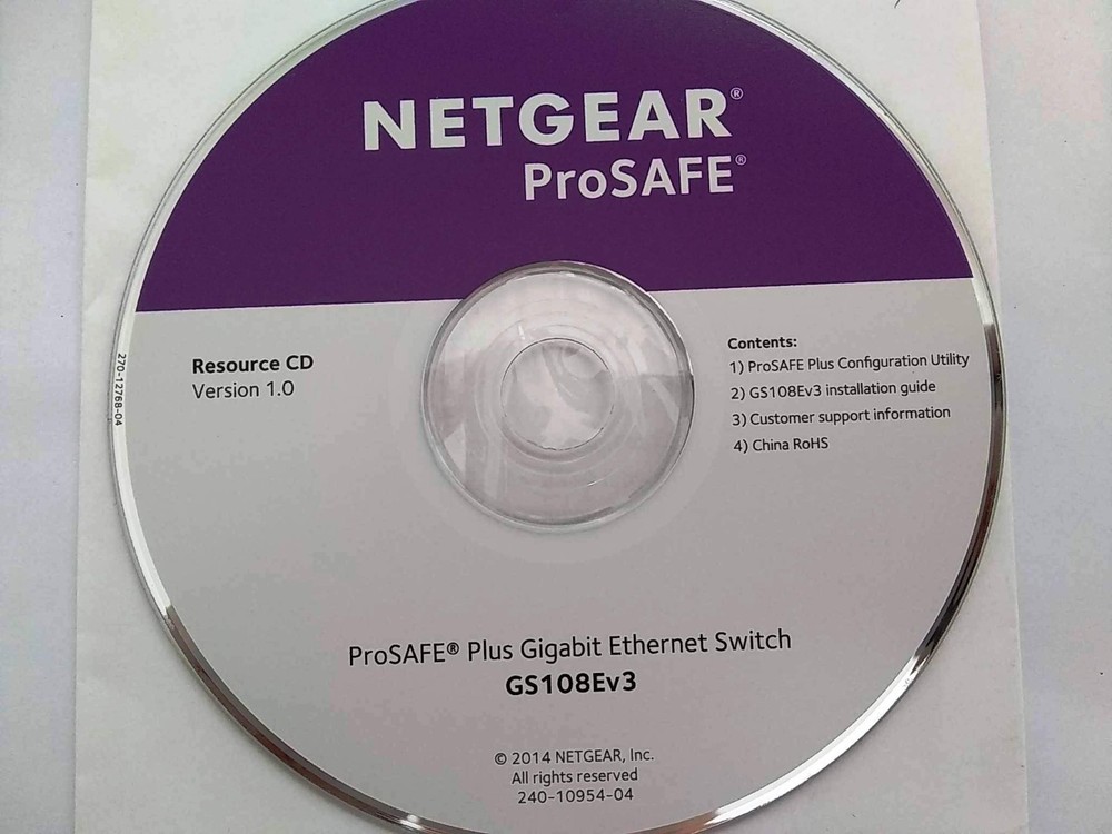 Netgear ProSAFE Plus Gigabit Ethernet Switch GS108Ev3 Resource CD