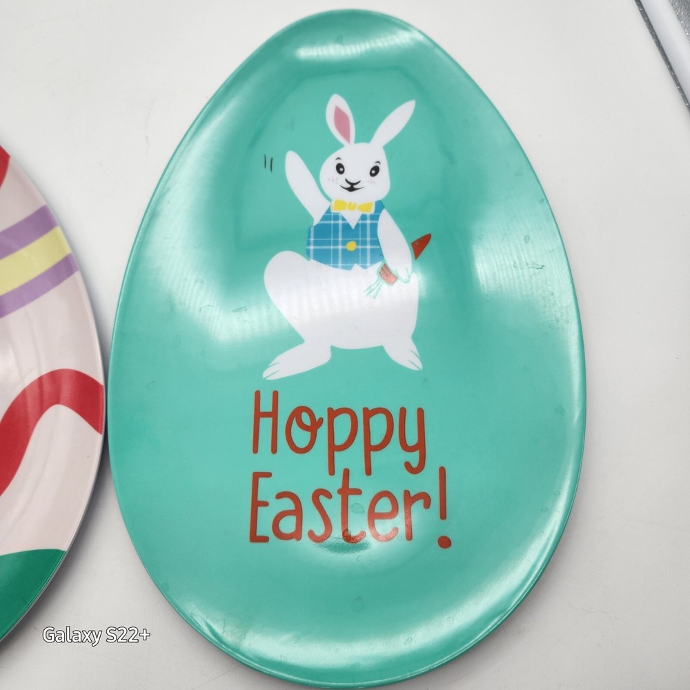 Melamine Egg-Shaped Easter Platters 14" x 9" Trays Deviled Cookies Cupcakes