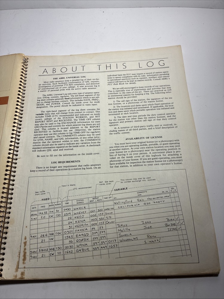 ARRL 1985 Ham Radio Log Book