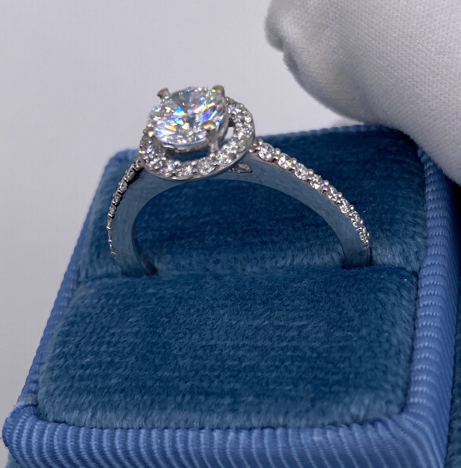 DIAMOND ENGAGEMENT RING ROUND HALO F VS1 1.15 CARAT GROWN LAB CREATED 14K W GOLD