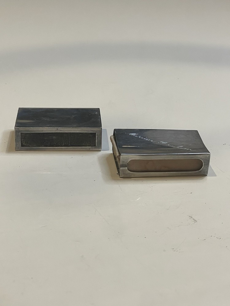 Pair of Sterling Silver (.925) Rectangular match Boxes 1 monogrammed