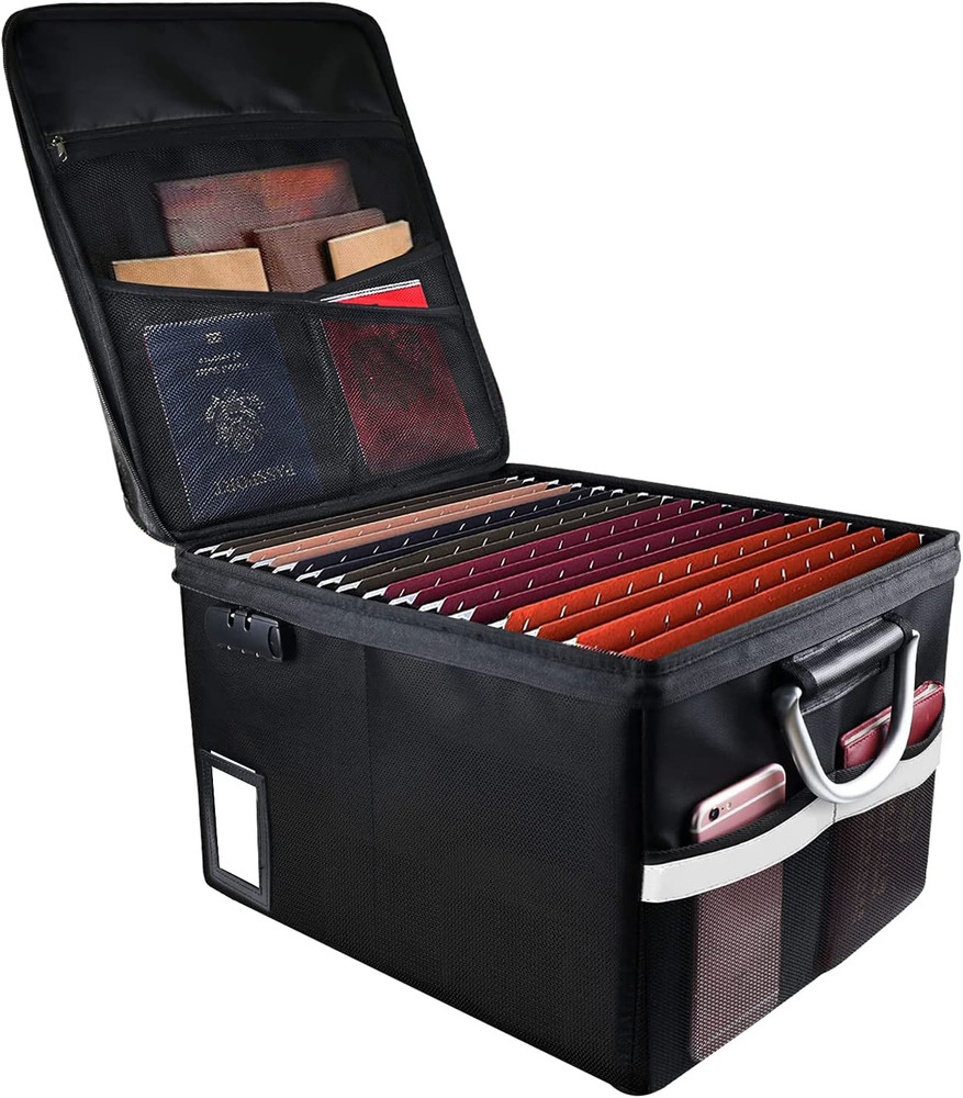 Fireproof Document File Organizer Box, Fireproof Safe Box with Lock, Portable Of