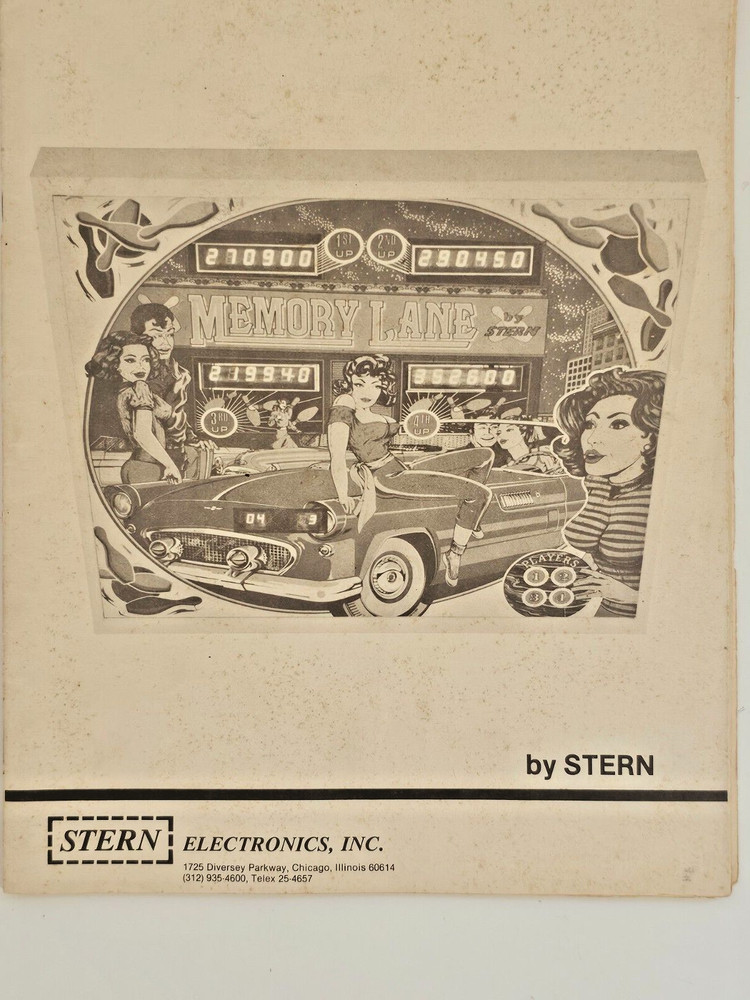 STERN ELECTRONICS MEMORY LANE PINBALL OPERATION MANUAL WITH SCHEMATICS