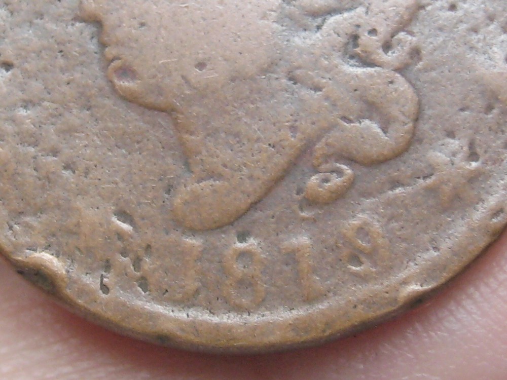 1819 Matron Head Large Cent Penny- Large Date, Rotated Reverse Die Error