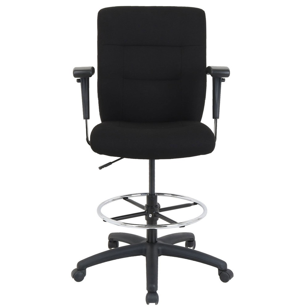 Drafting Stool Fabric Black Adjustable Arms High Back