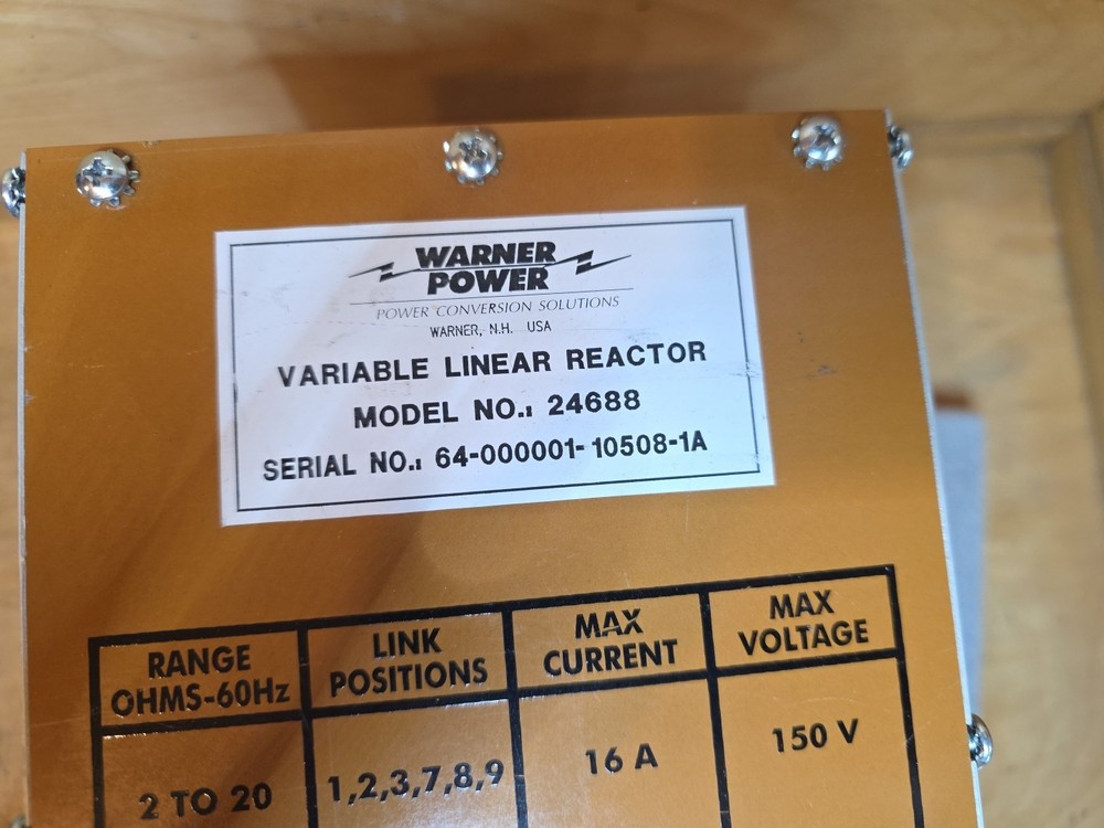 Warner Power Model 24688 Variable Linear Reactor