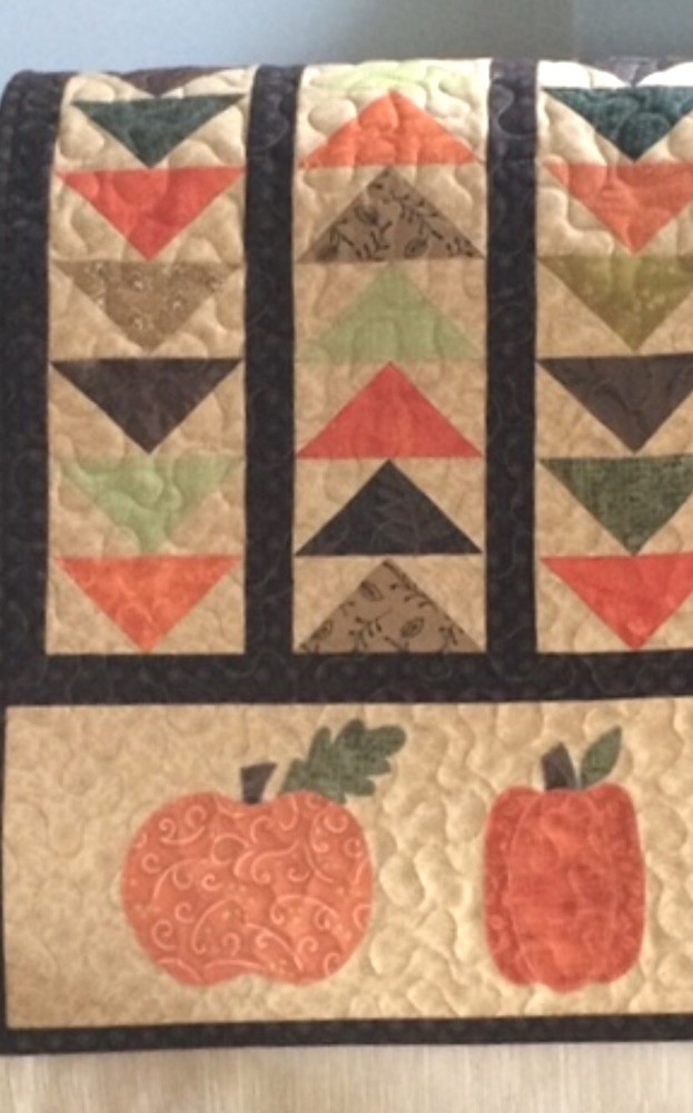 Fall Table Runner, Pumpkins and Flying Geese Autumn Table Decor 16” x 39”
