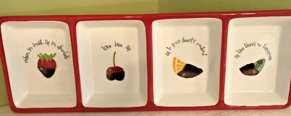 Oneida Ceramic Chocolate Dipped 4 Section Server 18" X 6" Tray