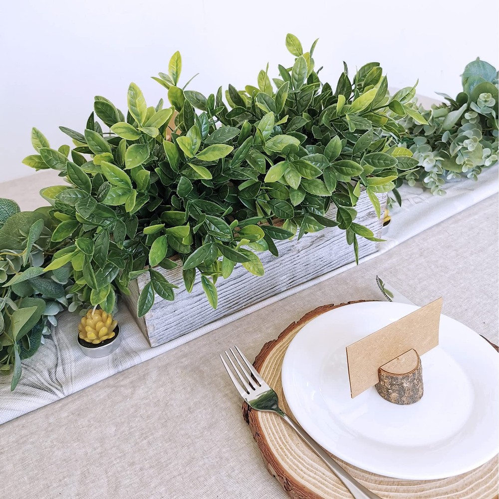 Artificial Eucalyptus Plant in Rustic Rectangular Wooden Planter Box Faux Pot...