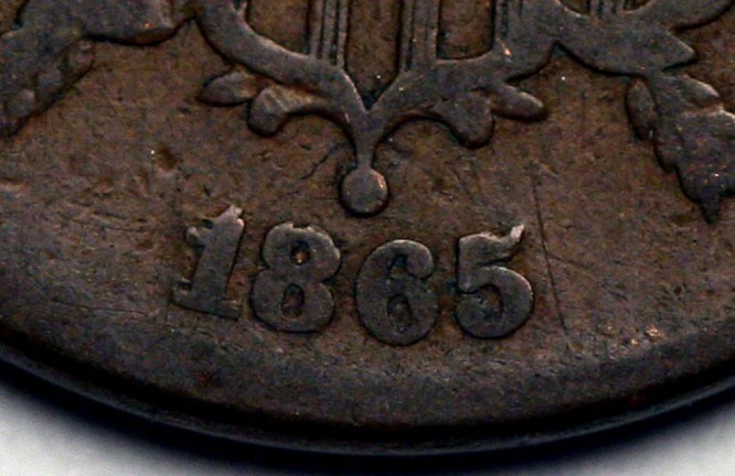 1865  Two Cent Piece - Repunched Date Error