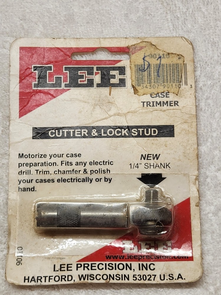 Lee Precision Cutter & Lock Stud Case Trimmer – 1/4" Shank – Reloading Tool NOS