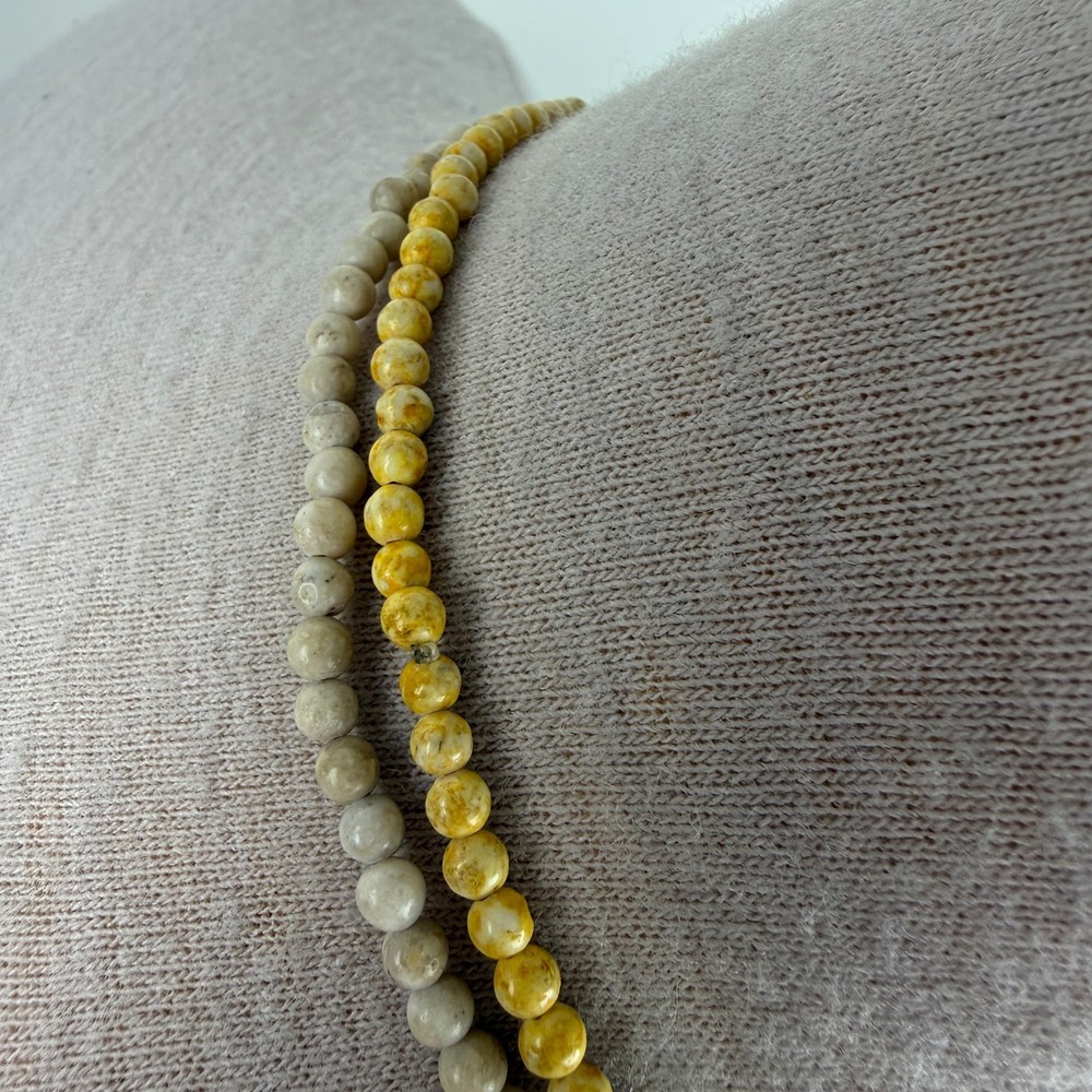 Two Strands Stone Round Beads - Beige & Yellow - Pullover - 35"