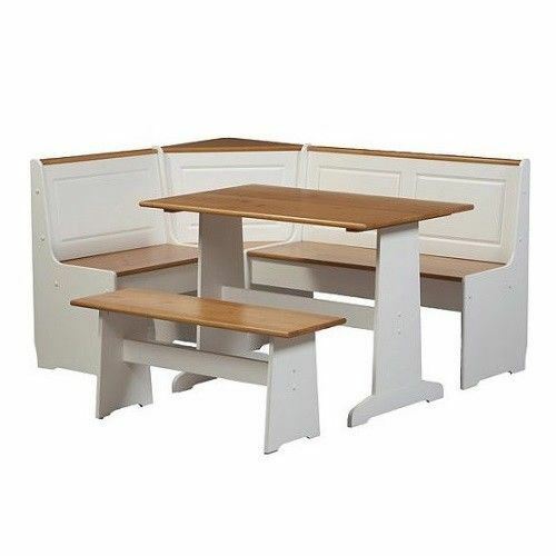 3 pc White Wood Top Breakfast Nook Dining Set Corner Booth Bench Kitchen Table