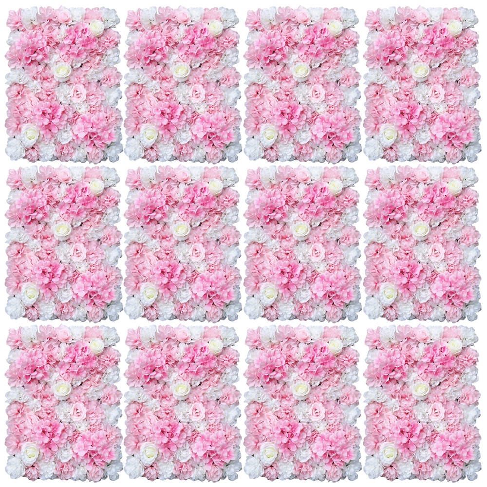 12Pcs Artificial Silk Flower Wall Panel Floral Backdrop Party Wedding Decoration