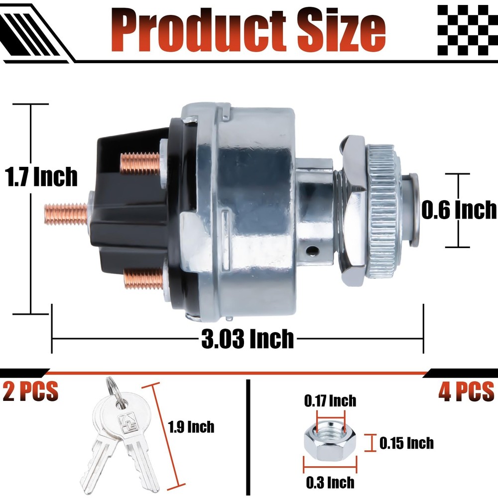 Ignition Switch Key, Universal Ignition Key Switch, 12V 4 Position Starter Key