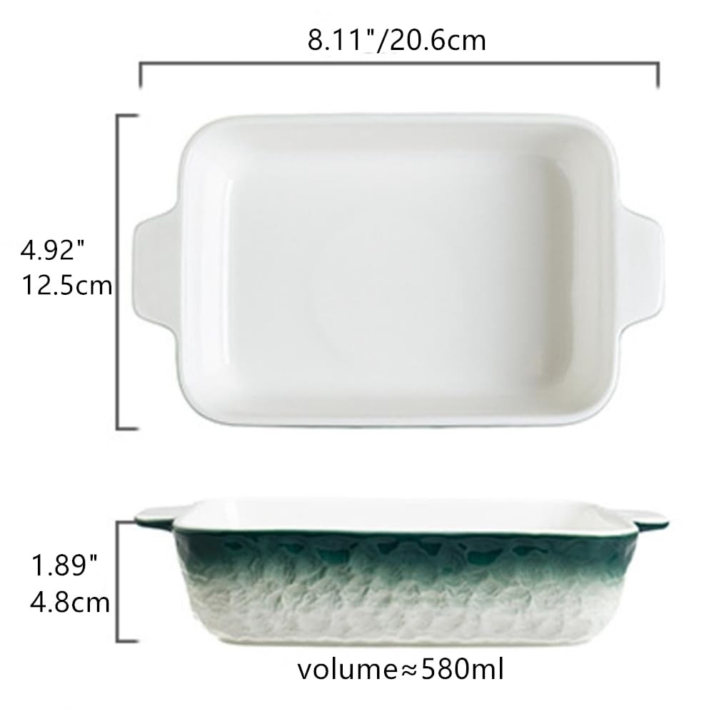 Lavandi Ceramic Bakeware Set, Rectangular and Wide Baking 8 inches, Green