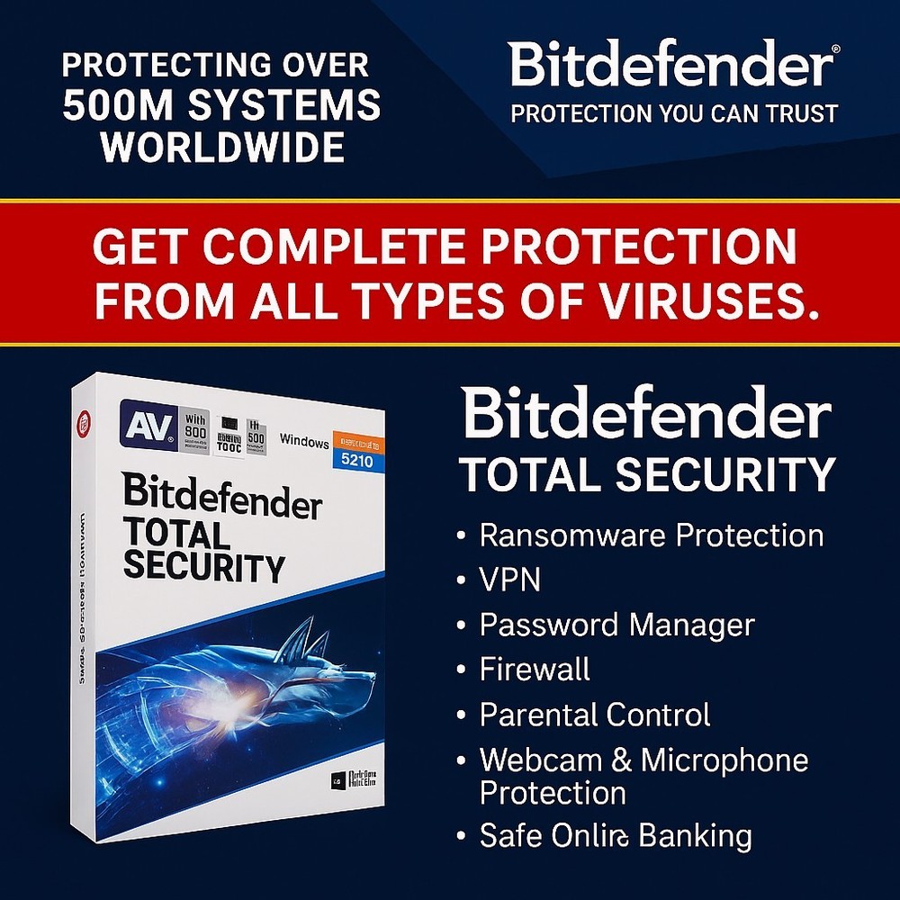 Bitdefender Total Security Protection- 2 Years 5 Devices