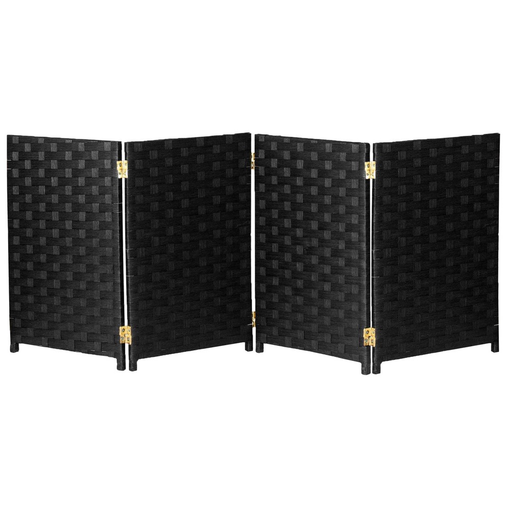 2 ft. Short Woven Fiber Folding Screen - 4 Panel - Black