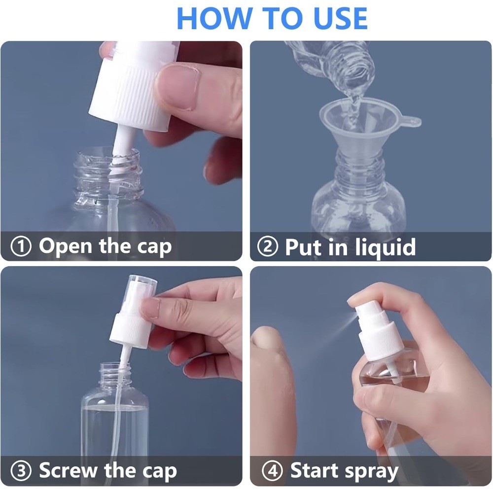 4 Pack 2 Oz Travel Size Clear Plastic Spray Bottles Leak Proof Mini Refillable