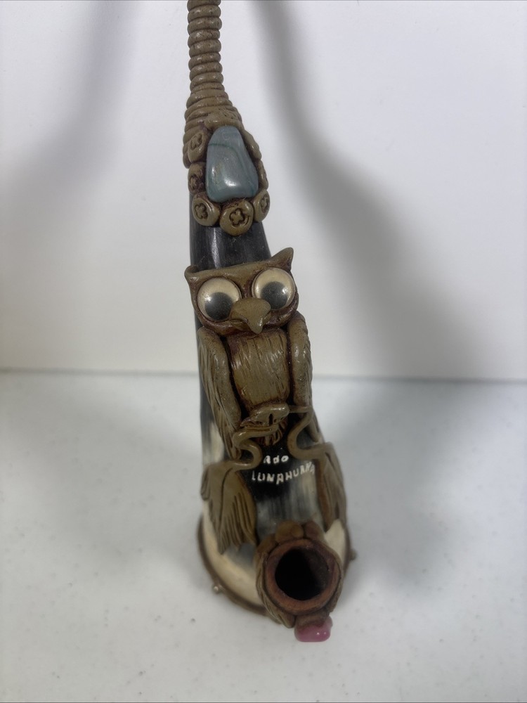 Carved Horn Pipe with Owl