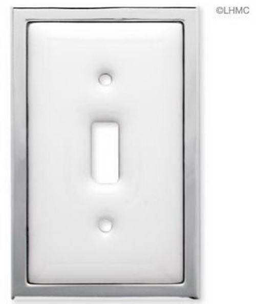 Single Switch Wall Plate -  White Ceramic with Chrome