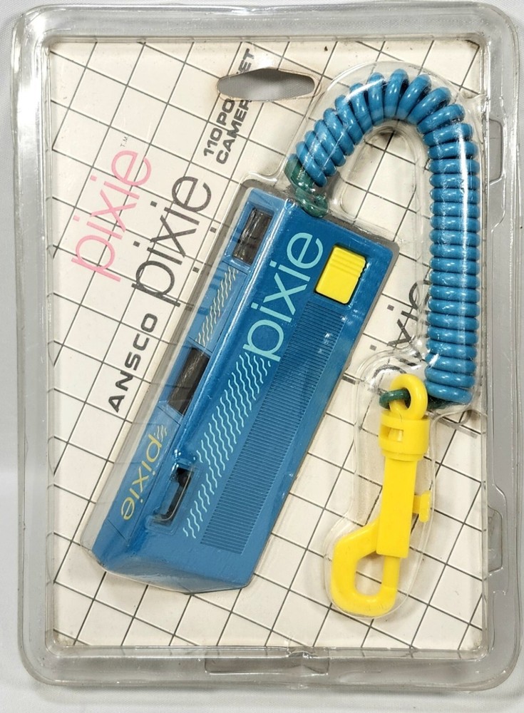 Vintage PIXIE POCKET CAMERA 110mm Blue Keychain ANSCO 1980s